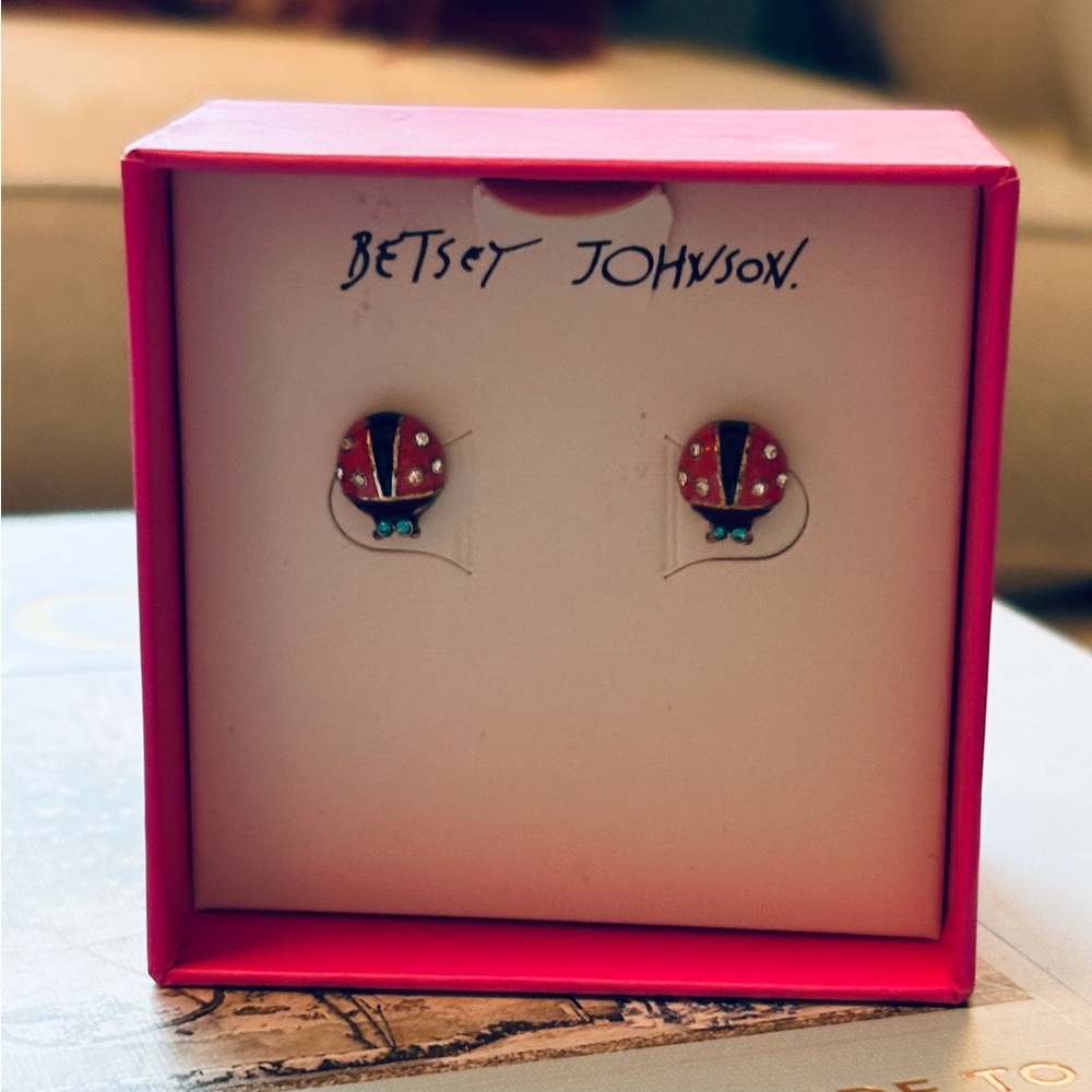 Betsey Johnson Red and Black Ladybug Studs